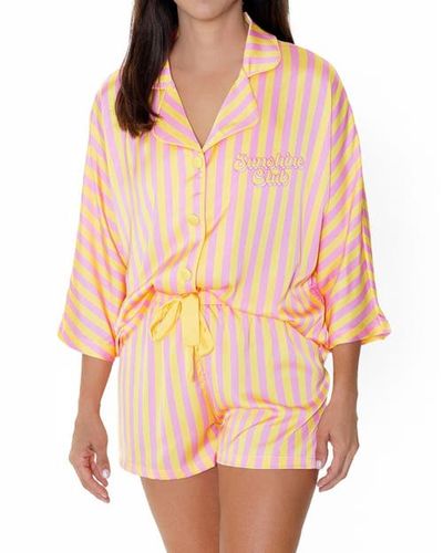 Sunshine Society Sunshine Society Sunshine Club Silky 3/4 Sleeve Shorts Set