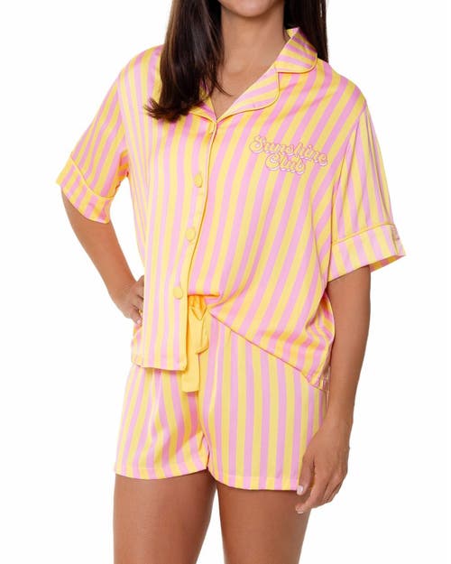 Sunshine Society Sunshine Society Sunshine Club Silky Short Sleeve Shorts Set