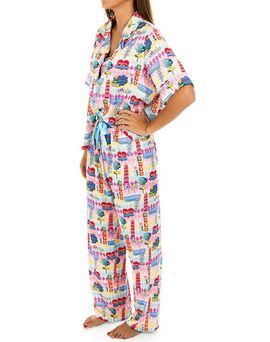 Sunshine Society Sunshine Society Women's Highway Holiday Silky Short Sleeve Pant Set 