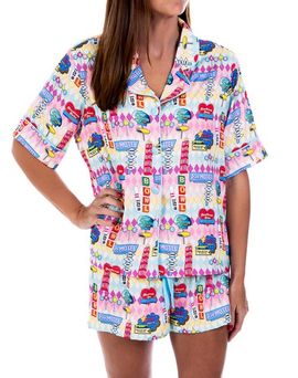 Sunshine Society Sunshine Society Women's Highway Holiday Silky Short Sleeve Short Set 
