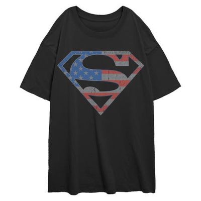 SUPERMAN SUPERMAN Junior's Stars and Stripes S Shield Short Sleeve Oversized T-Shirt