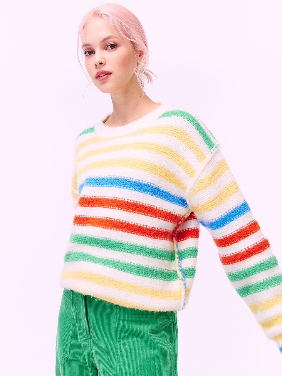 SUPERTHINGS Alpaca Wool Ribbed Stripe Sweater [Beige]