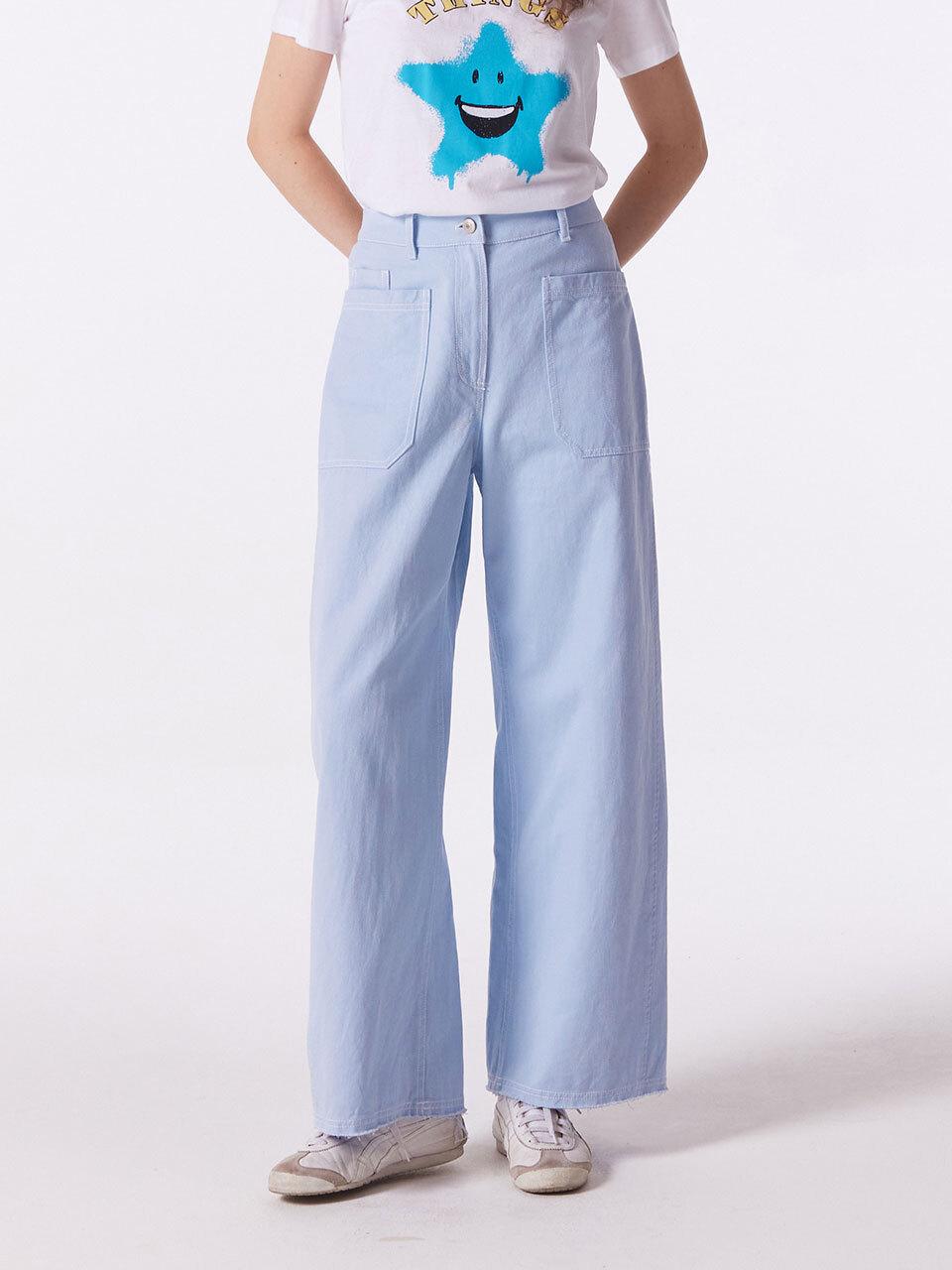 SUPERTHINGS Big Pocket Elastic Waist Denim Pants [SKY BLUE]