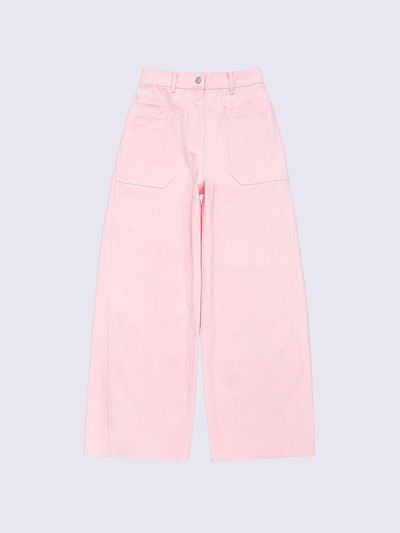 SUPERTHINGS Big Pocket Elastic Waist Raw Hem Denim Pants [Pink]