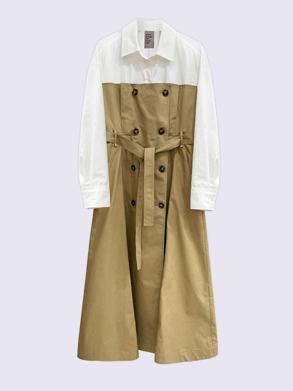 SUPERTHINGS Color Block Maxi Cotton-Blend Dress [Camel] (CAMEL)