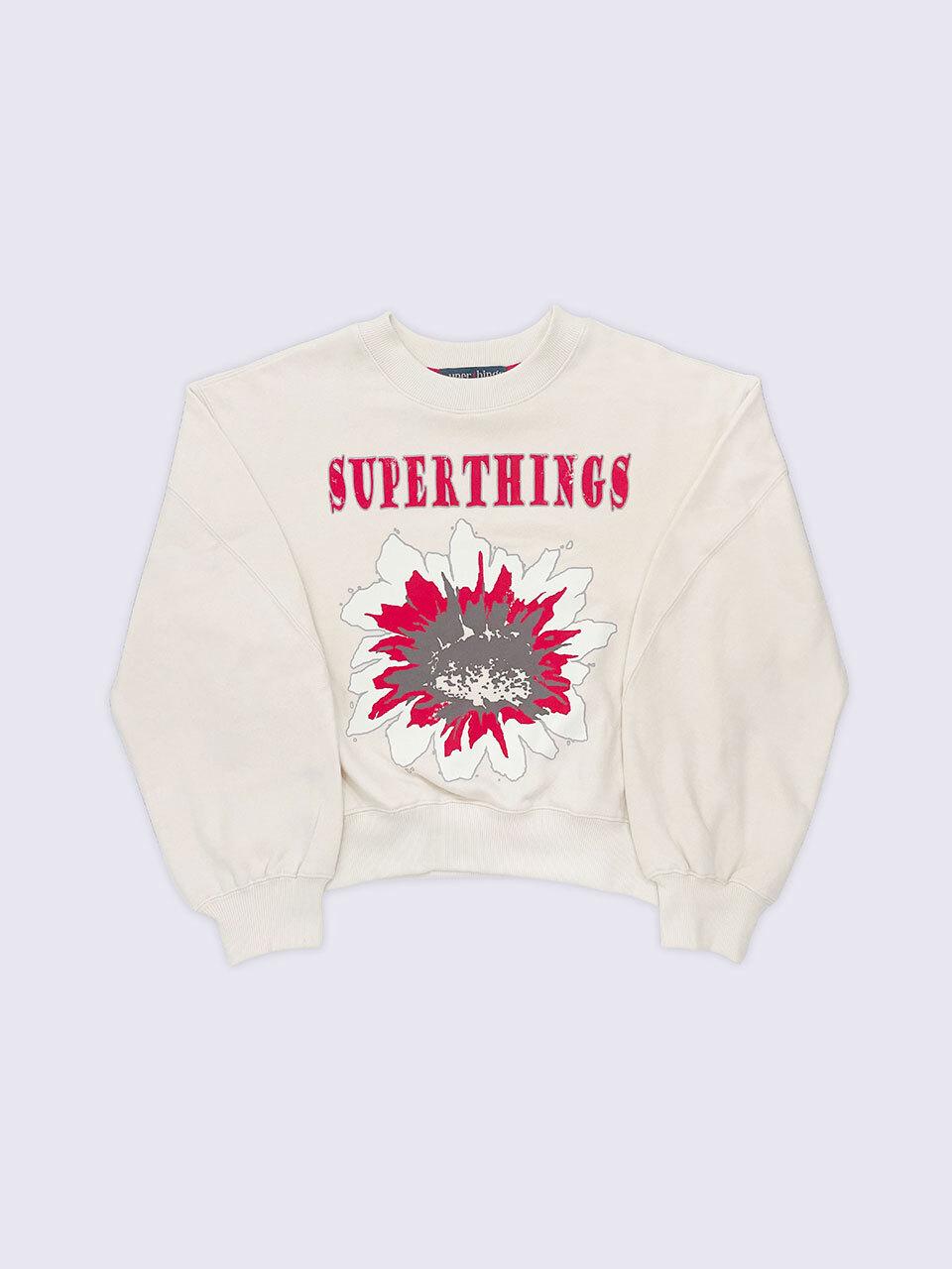 SUPERTHINGS Cotton Blend Cropped Floral Sweatshirt [Cream]