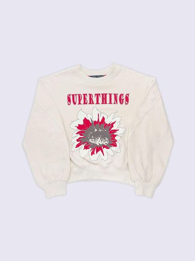 SUPERTHINGS Cotton Blend Cropped Floral Sweatshirt [Cream]
