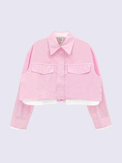 SUPERTHINGS Cotton Classic Collar Color Block Shirt [Pink]
