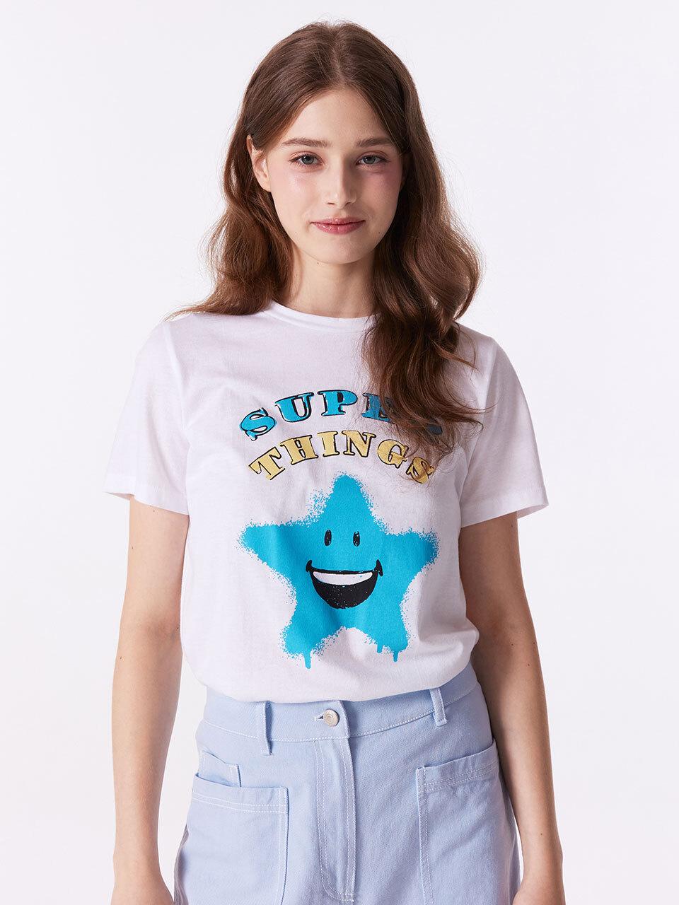 SUPERTHINGS Cotton Lightweight Star Artwork T-shirt [BLUE]