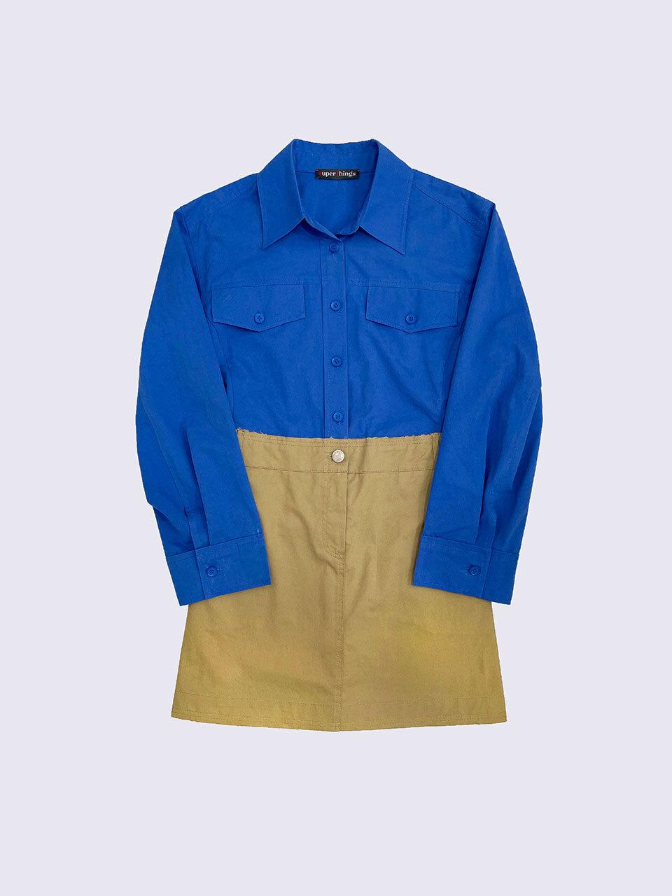 SUPERTHINGS Denim Cotton-Blend Button-Up Collared Dress [BLUE]