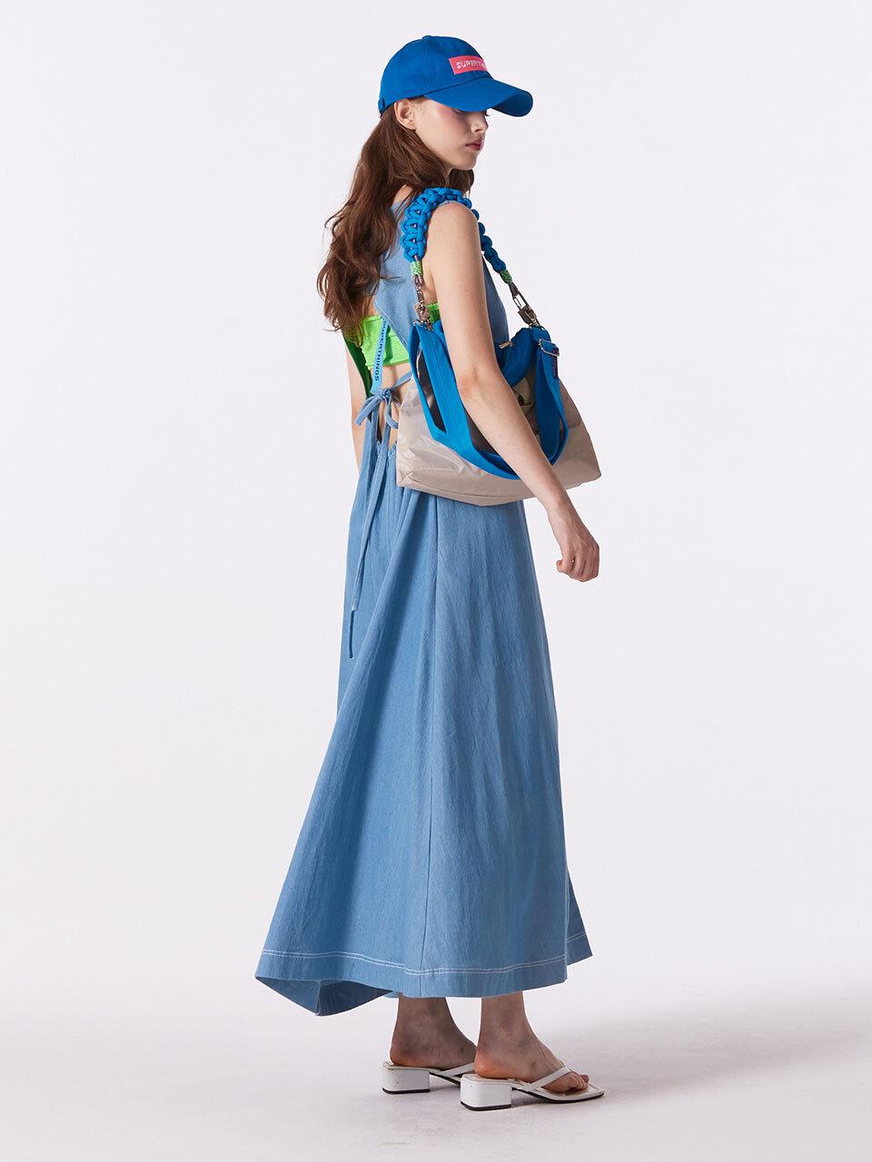 SUPERTHINGS Denim Long U-neck Maxi Dress [BLUE]