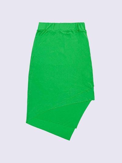 SUPERTHINGS Diagonal Slit Elastic Waist Lightweight Rayon Skirt [GREEN]