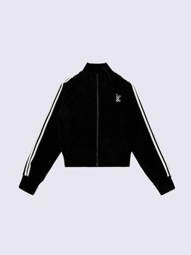 SUPERTHINGS Fur Embroidery Zip-up Jacket [Black]