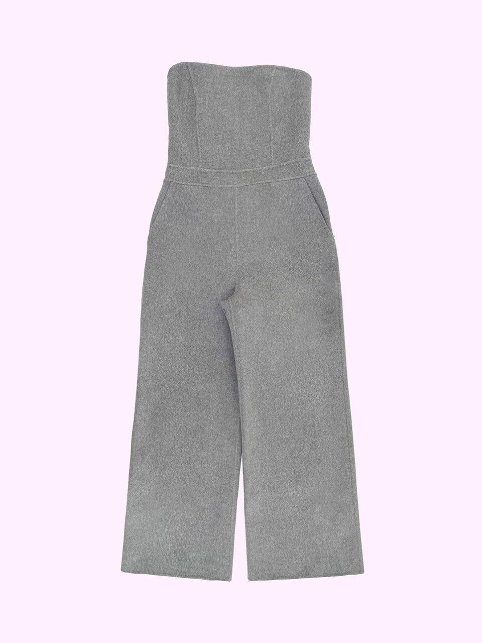 SUPERTHINGS Handmade Wool-Cashmere Open Shoulder Jumpsuit [Grey]