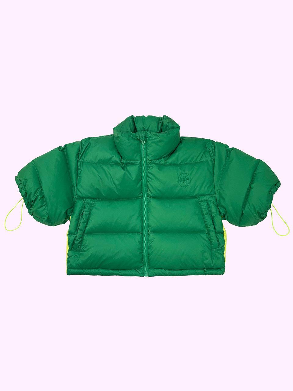 SUPERTHINGS Line Contrast Cropped Half-Length Down Jacket [GREEN]