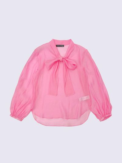 SUPERTHINGS Organza Ribbon Tie Sheer Blouse [GREEN]