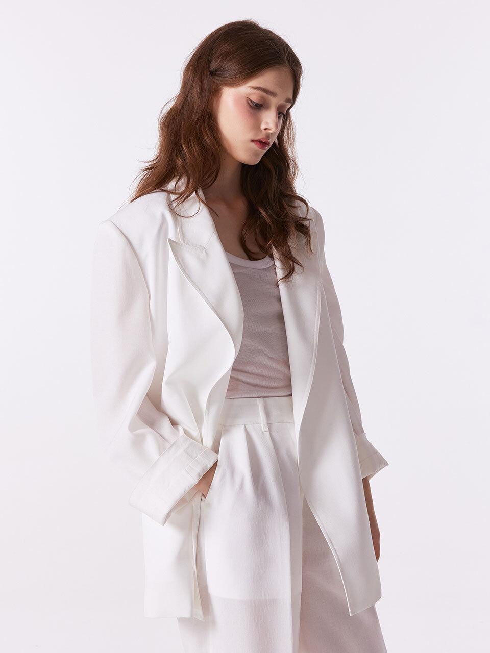 SUPERTHINGS Oversized Tailored Open Front Maxi Jacket [Beige]