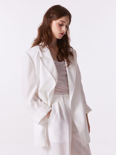 SUPERTHINGS Oversized Tailored Open Front Maxi Jacket [Beige]