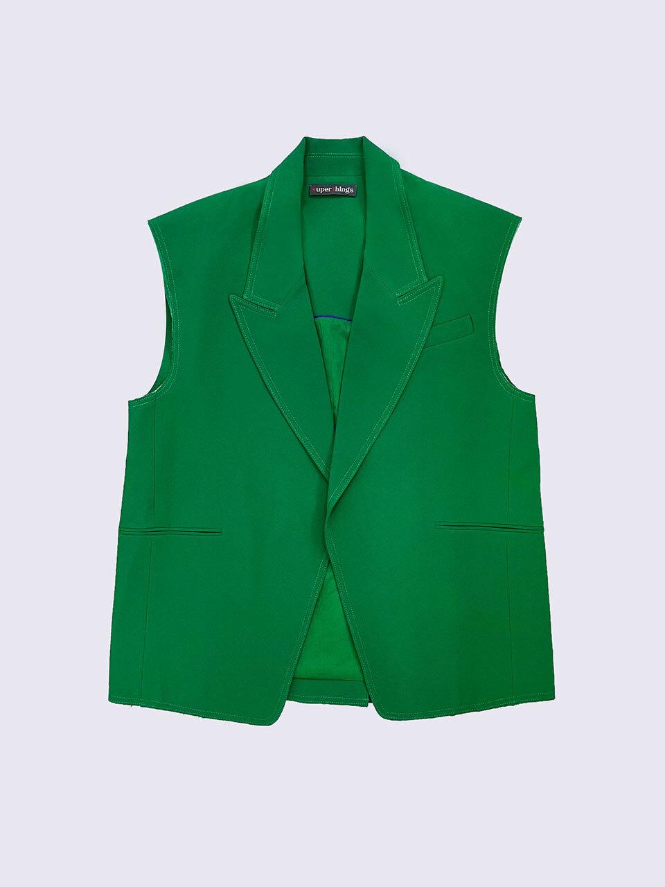 SUPERTHINGS Raw Edge Loose Fit Vest [GREEN]