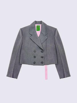 SUPERTHINGS Satin Mix Crop Blazer (GREY)