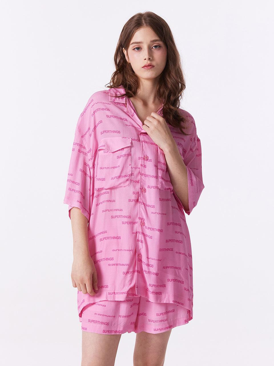 SUPERTHINGS Shooting Logo Overfit Rayon Blend Shirt [Pink]