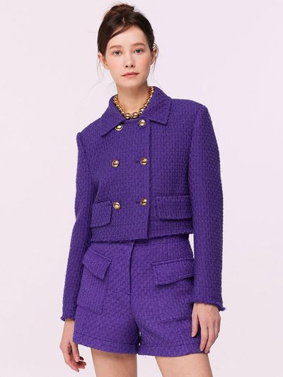 Superthings Tweed Wool Double Structured Blazer Purple