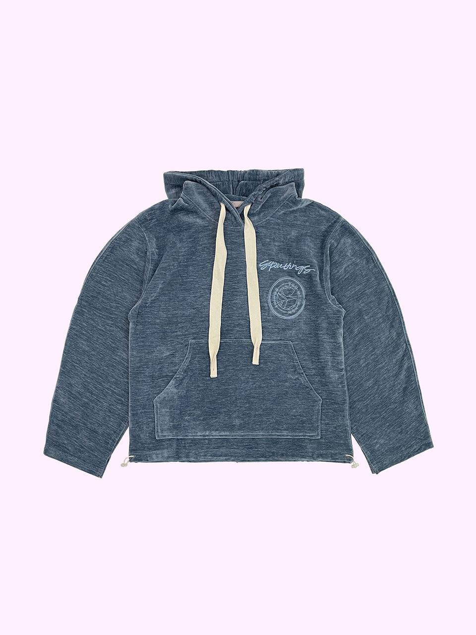 SUPERTHINGS Velvet Relaxed Fit Hoodie Sweatshirt [SKY BLUE]