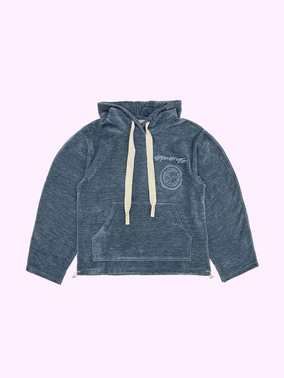 SUPERTHINGS Velvet Relaxed Fit Hoodie Sweatshirt [SKY BLUE]
