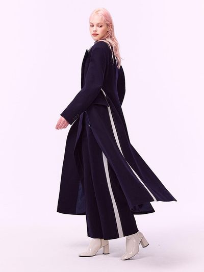 SUPERTHINGS Wool Blend Structured Collection Coat [Navy]