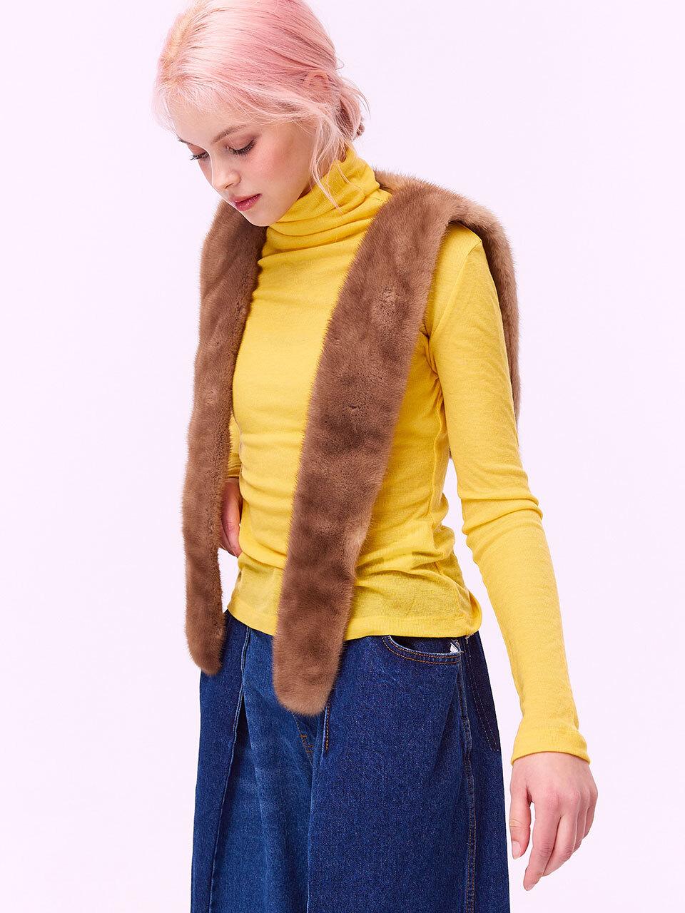 SUPERTHINGS Wool Tencel Slim Fit Turtleneck T-shirt [YELLOW]