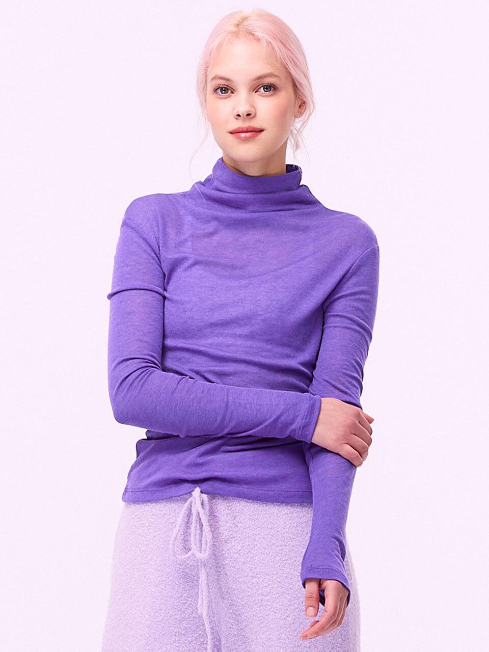 SUPERTHINGS Wool Tencel Stretchy Turtleneck T-shirt [PURPLE]