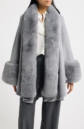 SURELL SURELL Faux Fur Trim Knit Ruana