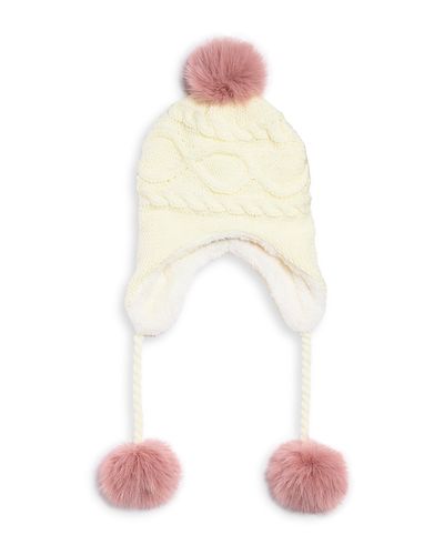 Surell Surell Girls' Cable Knit HatWith Earflaps & Faux Fur Pom