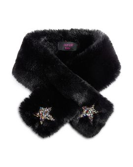 Surell Surell Girls' Rex Faux Fur Pull Through Scarf With Star Appliques