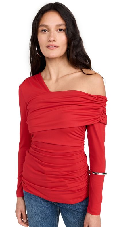 Susana Monaco Susana Monaco Carryover One Shoulder Off Shoulder Top 8 Perfect Red S