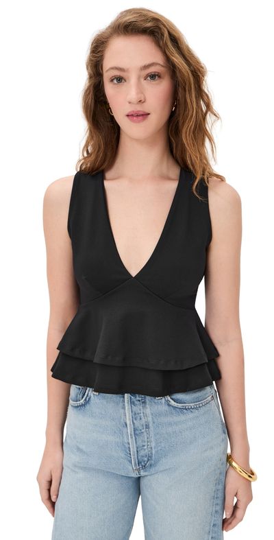Susana Monaco Susana Monaco Double Layered V Neck Tank Black