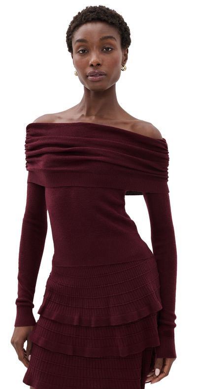 Susana Monaco Susana Monaco Light Merino Off Shoulder Sweater Beaujolais