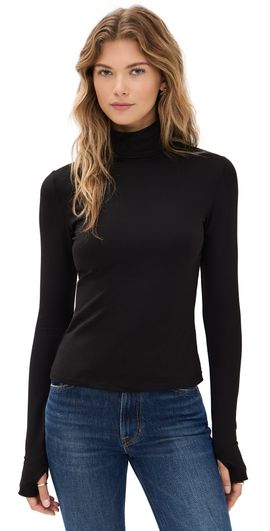 Susana Monaco Susana Monaco Mock Neck Thumb Hole Long Sleeve Tee Black