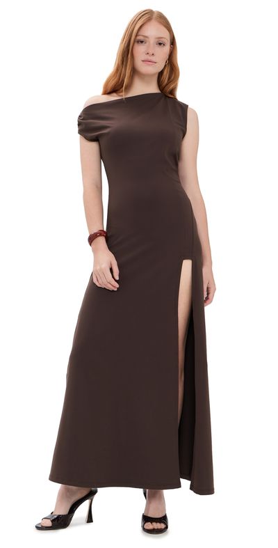 Susana Monaco Susana Monaco One Shoulder Gathered Slit Front Dress Java