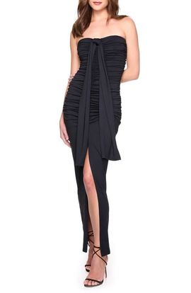 Susana Monaco Susana Monaco Ruched Front Slit Strapless Maxi Dress
