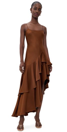 Susana Monaco Susana Monaco Satin Double Ruffle High Low Dress Toast