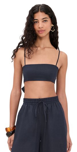 Susana Monaco Susana Monaco Solid Linen Tie Back Top Midnight