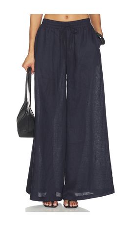 Susana Monaco Susana Monaco Solid Linen Wide Leg Elastic Pant