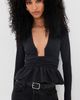 Susana Monaco Susana Monaco Square Wire Long Sleeve Peplum Top Black - 2