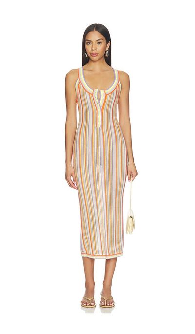 club monaco textured stripe dress Club Monaco Textured Stripe Dress In White/ Khaki - 50% Off
