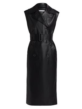 susana monaco Women's Faux Leather Sleeveless Trench Coat