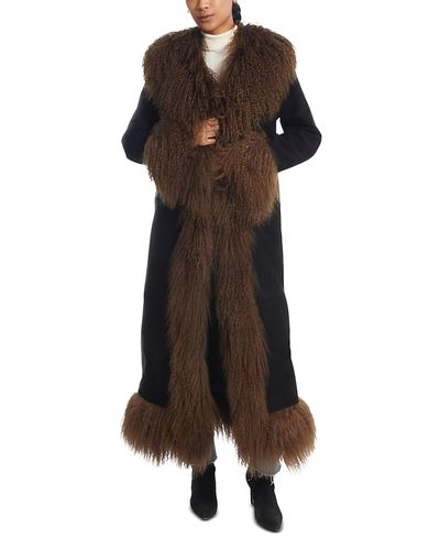 Susanna Chow Susanna Chow Dorothy Suede & Shearling Trim Maxi Coat