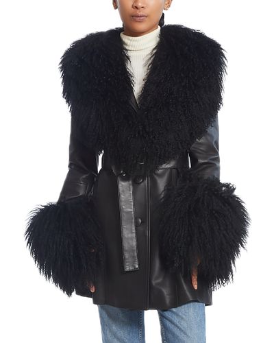 Susanna Chow Susanna Chow Leather Shearling Trim Belted Jacket