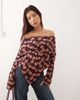 Susmies Susmie's bruma off the shoulder asymmetric hem long sleeve top in multi floral - 1
