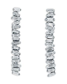 Suzanne Kalan Suzanne Kalan 18K White Gold Classic Diamond Baguette Linear Baby Tennis Earrings